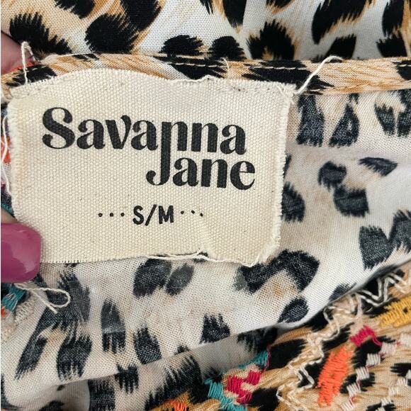 Savanna Jane Women Top S/M Leopard Print Embroidered Southwest Boho Lagenlook - Picture 2 of 13